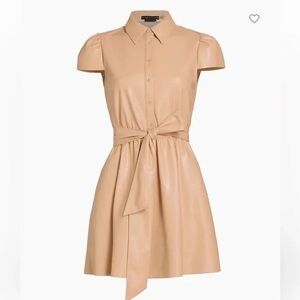 Alice + Olivia Carolyn Vegan Leather Mini Shirt Dress in Tan size 10